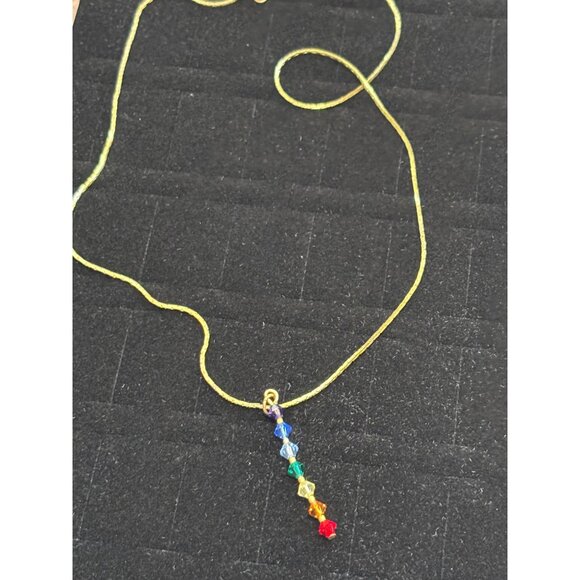 Rainbow Crystal Pendant Necklace On Gold-Tone Chain - Picture 2 of 6